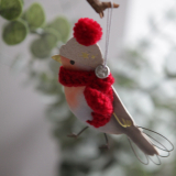 Wintervögel. Rotkehlchen. Roter Schal.